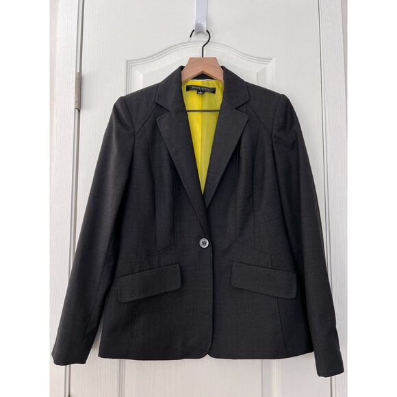 Anne Klein Women's One Button Suit Blazer Jacket Wool Blend Dark Gray Size 4 - Picture 1 of 11
